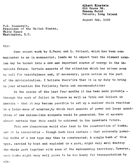 Abert's Letter To FDR